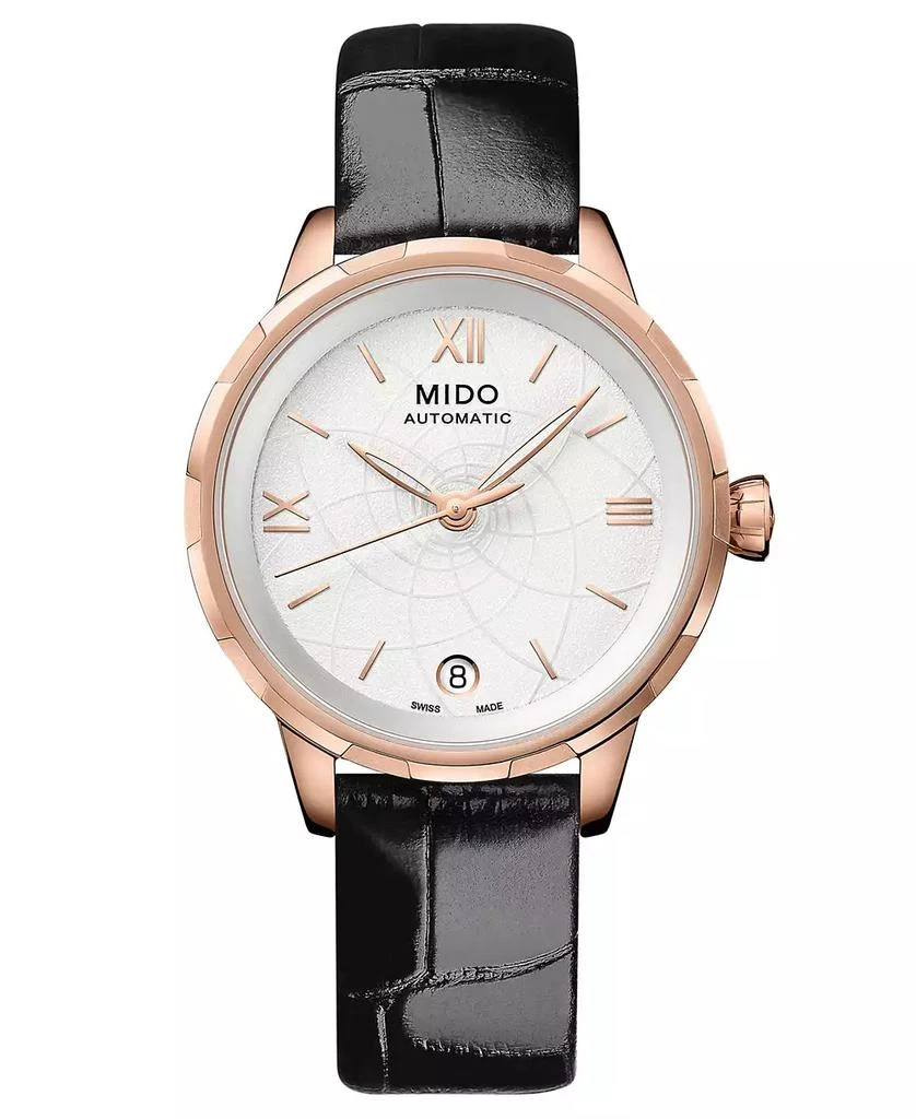 商品MIDO|Women's Swiss Automatic Rainflower Black Leather Strap Watch 34mm,价格¥8794,第1张图片