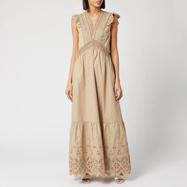 商品Self Portrait|Self-Portrait Women's Cotton Broderie Sleeveless Maxi Dress - Light Beige,价格¥2524,第1张图片