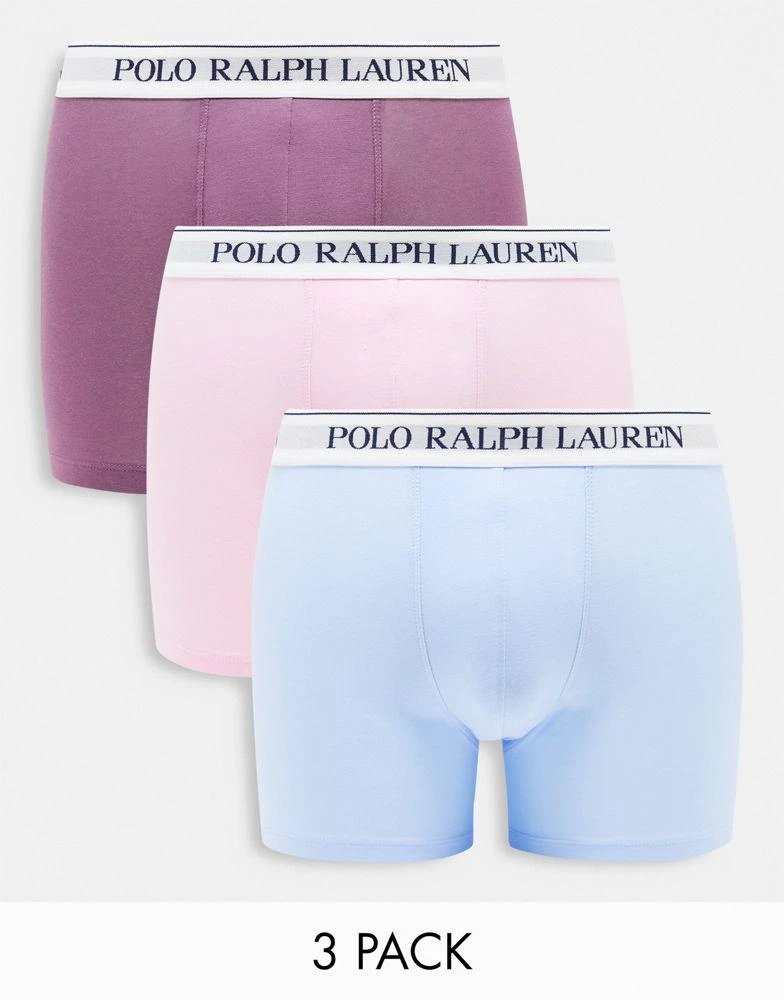 商品Ralph Lauren|Polo Ralph Lauren 3 pack trunks in purple/blue/pink with contrasting logo waistband,价格¥424,第1张图片