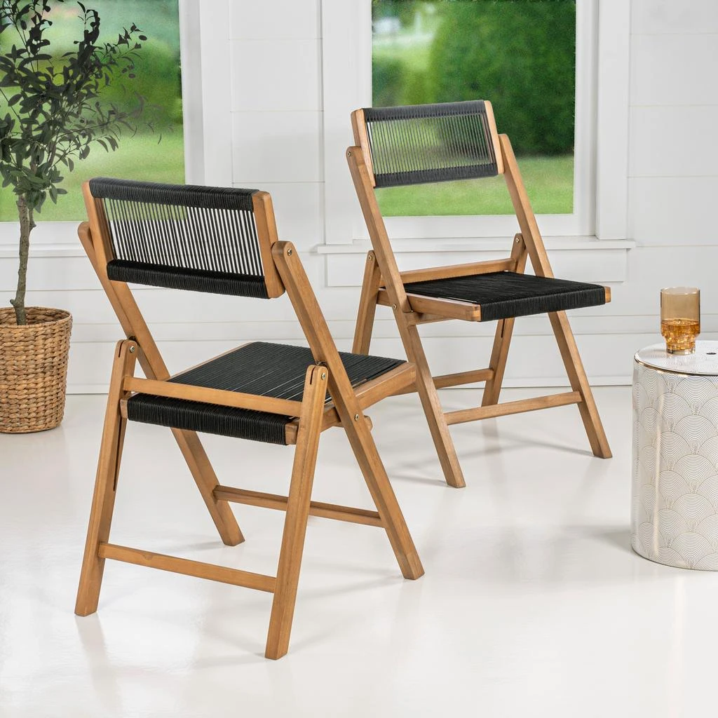 商品JONATHAN Y|Olivier Coastal Modern Wood Roped Folding Chair with Adjustable Back, Black/Natural (Set of 2),价格¥2677,第3张图片详细描述