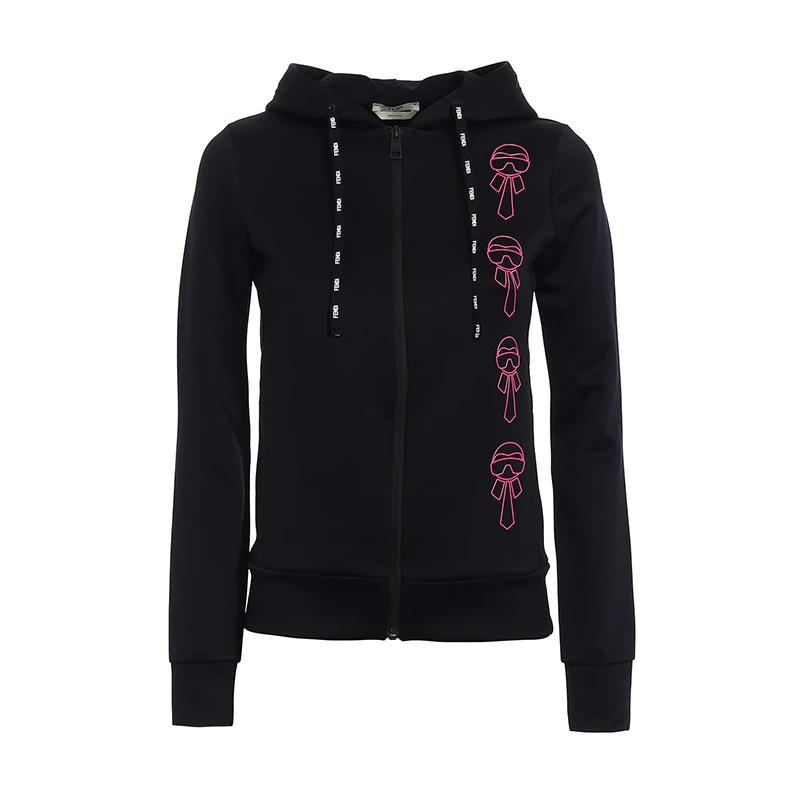 商品Fendi|FENDI 女士黑色流行 Karlito 拉链连帽衫 FAF059-A1I9-F0GME,价格¥5126,第1张图片