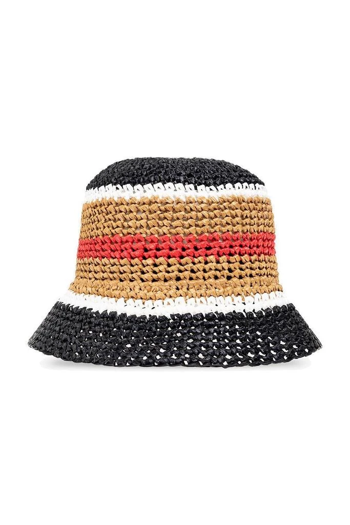 商品Burberry|Burberry Logo Plaque Striped Woven Bucket Hat,价格¥2881,第2张图片详细描述