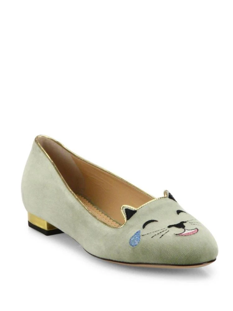 商品Charlotte Olympia|丝绒猫猫芭蕾平底鞋,价格¥1576,第1张图片