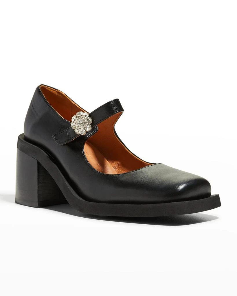 商品Ganni|Calfskin Mary Jane Square-Toe Pumps,价格¥1284,第2张图片详细描述