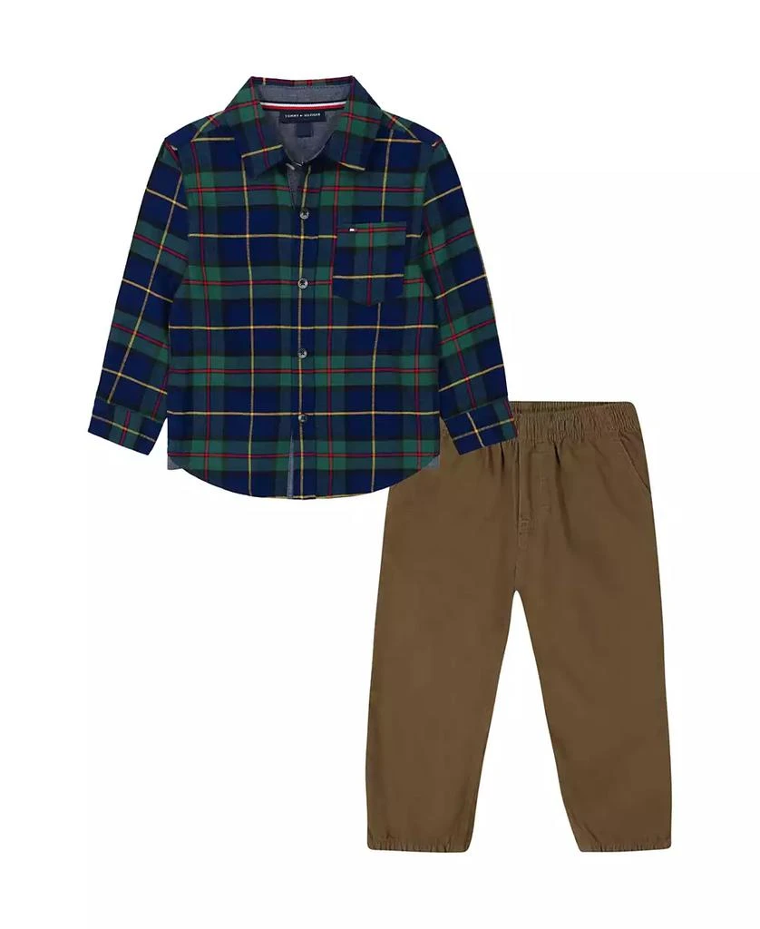 商品Tommy Hilfiger|Toddler Boy Corduroy Trim Plaid Button-Front Shirt Prewashed Corduroy Jogger Pants,价格¥277,第1张图片