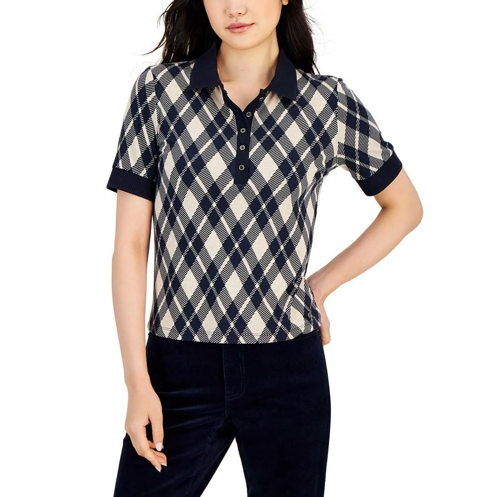 商品Tommy Hilfiger|Women's Plaid Contrast-Trim Polo Shirt,价格¥366,第1张图片