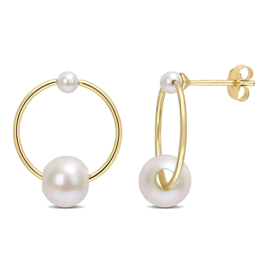 商品Mimi & Max|3-7.5 MM Cultured Freshwater Pearl Hoop Earrings in 14k Yellow Gold,价格¥1573,第1张图片