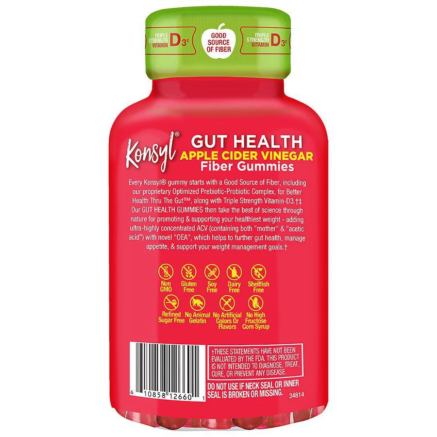 商品Konsyl|Gut Health Apple Cider Vinegar Fiber Gummies,价格¥67,第2张图片详细描述