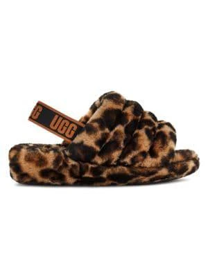 商品UGG|Fluff Yeah Panther-Print Sheepskin Slingback Slippers,价格¥340,第1张图片