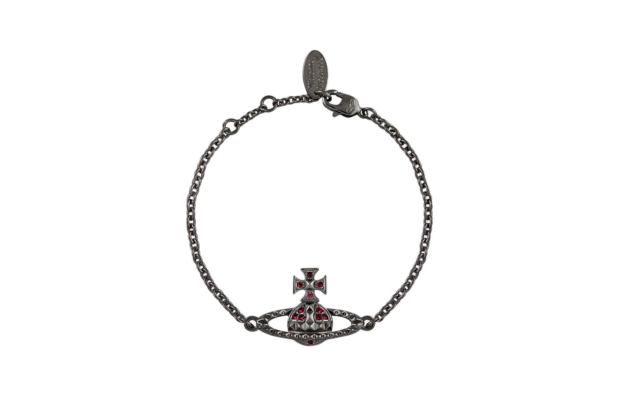 商品[国内直发] Vivienne Westwood|Mayfair bas relief 经典系列铆钉土星 手链 季节限定红钻/枪灰色链 男女同款情侣款,价格¥2893,第1张图片
