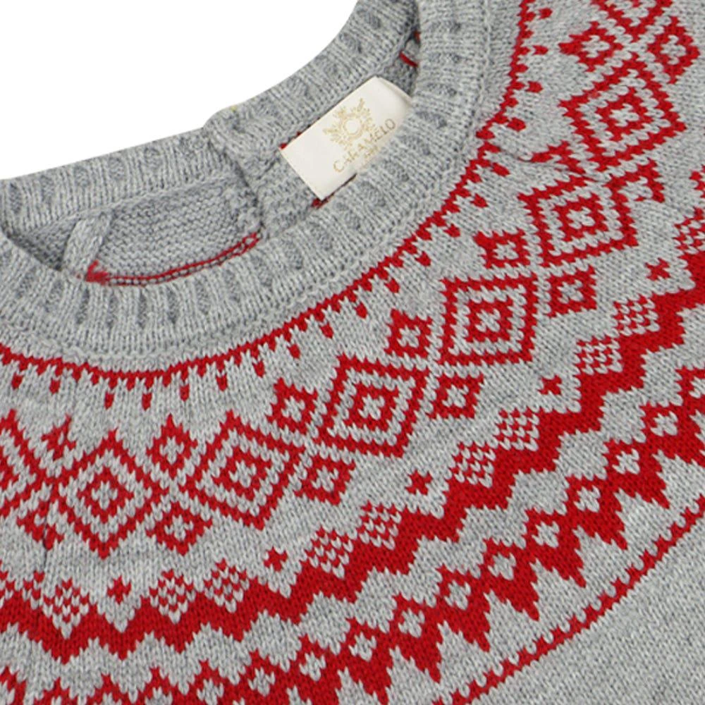 商品Caramelo Kids|Grey & Red Fair Isle Jumper Shirt & Tartan Shorts Set,价格¥266,第2张图片详细描述