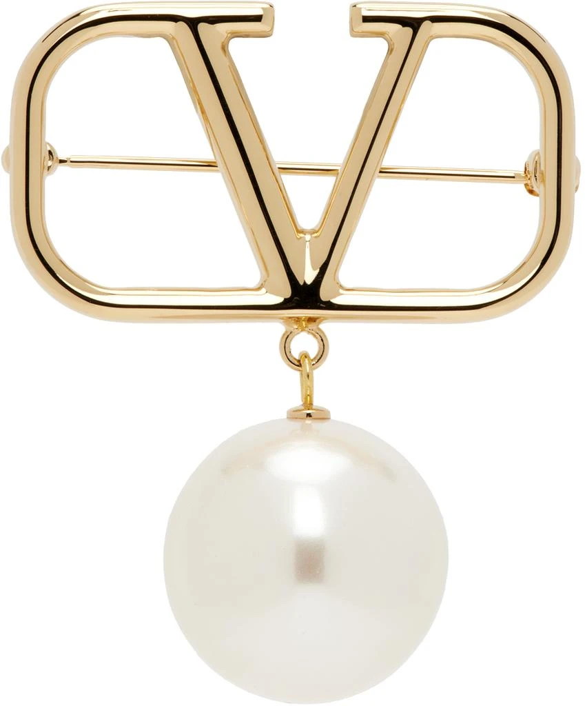 商品Valentino|Gold VLogo Signature Pearl Brooch,价格¥3398,第1张图片