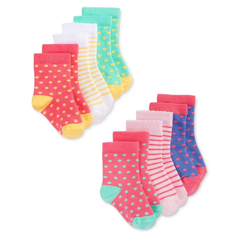 商品First Impressions|Baby Girls Stripe and Dot Crew Socks, Pack of 6, Created for Macy's,价格¥68,第1张图片