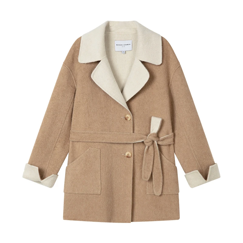 Edie驼米跳色法式简约两面穿中长款羊毛外套 | Edie Reversible Wool Coat - Camel & Ivory 商品