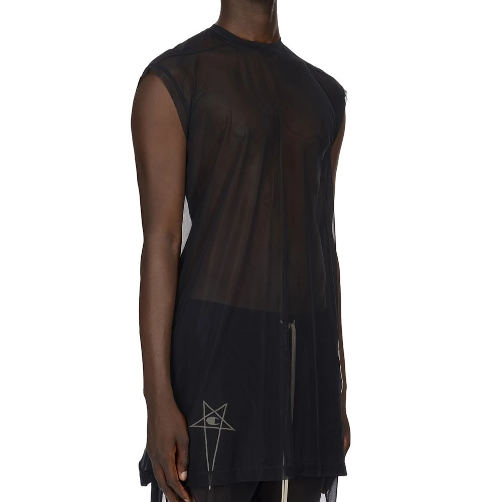 商品[国内直发] Rick Owens|[预售3天]x Champion 联名款 SS24 3D刺绣五角星徽标罗纹圆领网布背心 男款 黑色,价格¥2181,第4张图片详细描述