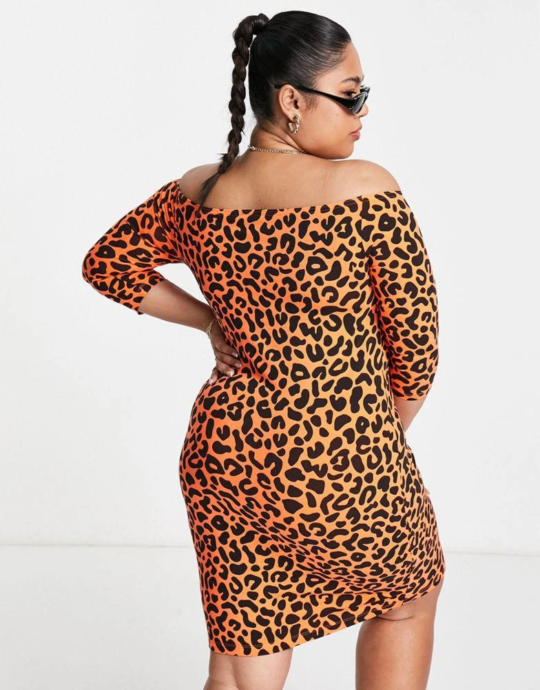 商品Adidas|adidas Originals x Rich Mnisi Plus all over leopard print bardot dress in orange,价格¥249,第2张图片详细描述