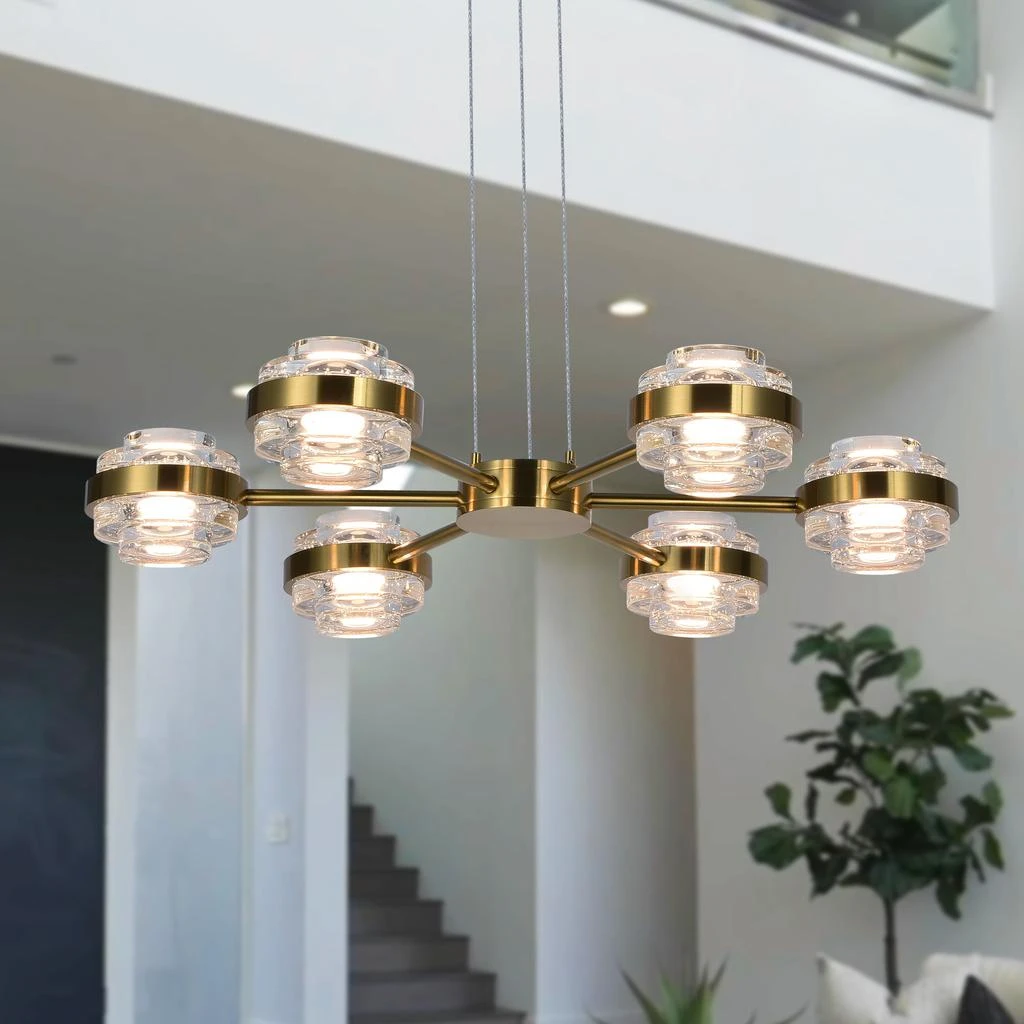 商品VONN Lighting|Milano VAP2336AB 25" 6-Light Height Adjustable Pendant Lighting Integrated LED Chandelier in Antique Brass,价格¥3714,第2张图片详细描述