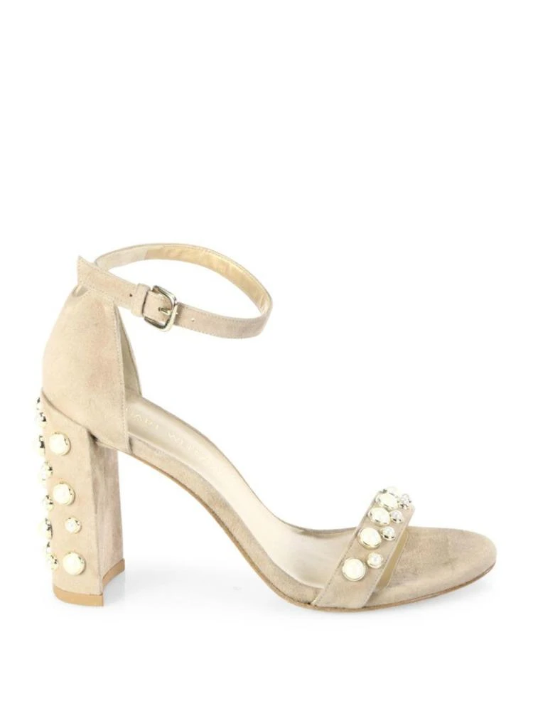 商品Stuart Weitzman|Morepearls Studded Suede Block Heel Sandals,价格¥1365,第5张图片详细描述