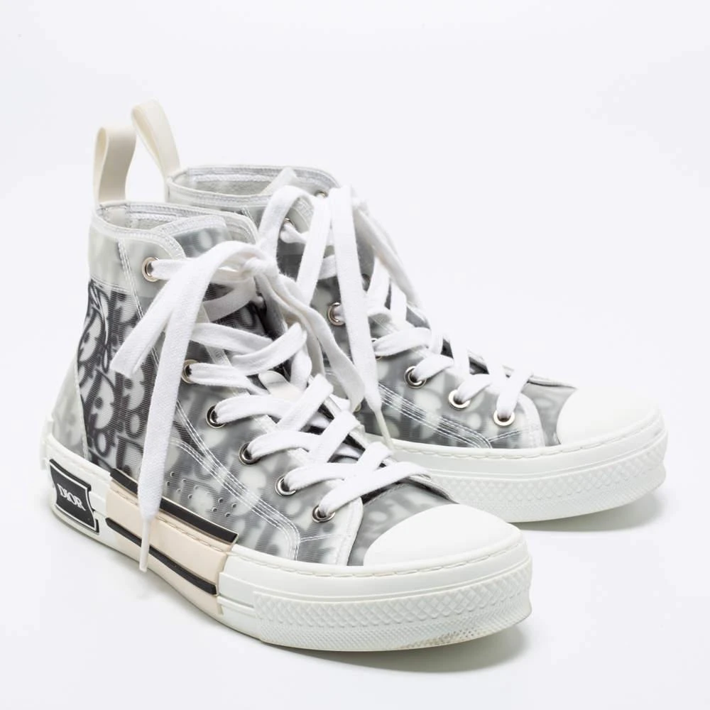 商品[二手商品] Dior|Dior White/Grey Mesh, PVC, Rubber and Oblique Canvas B23 High-Top Sneakers Size 37.5,价格¥5362,第4张图片详细描述