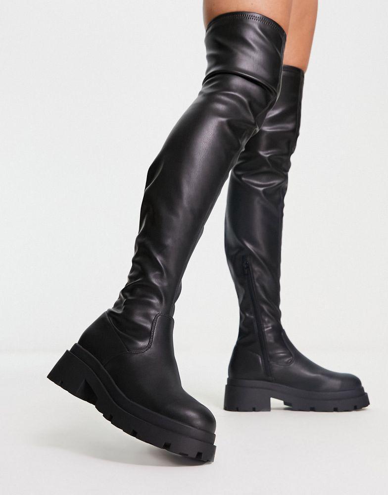 商品ASOS|ASOS DESIGN Kieran chunky flat over the knee boots in black,价格¥437,第1张图片