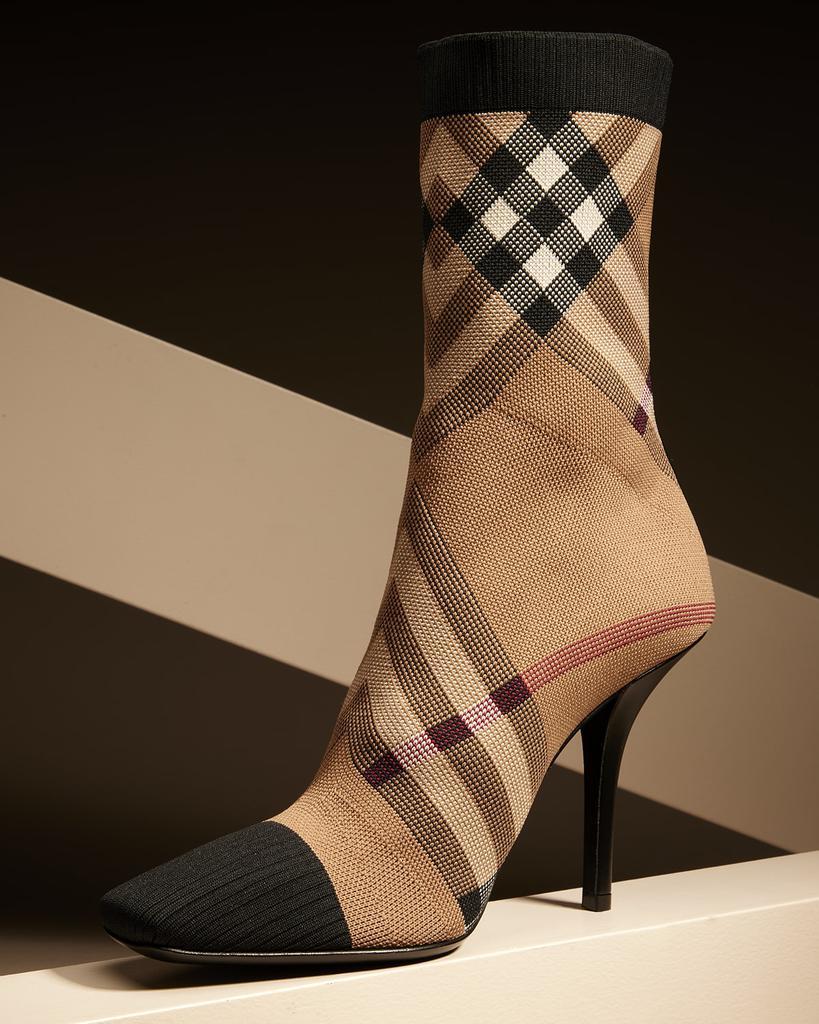 商品Burberry|Dolman Check Stiletto Sock Booties,价格¥6975,第4张图片详细描述