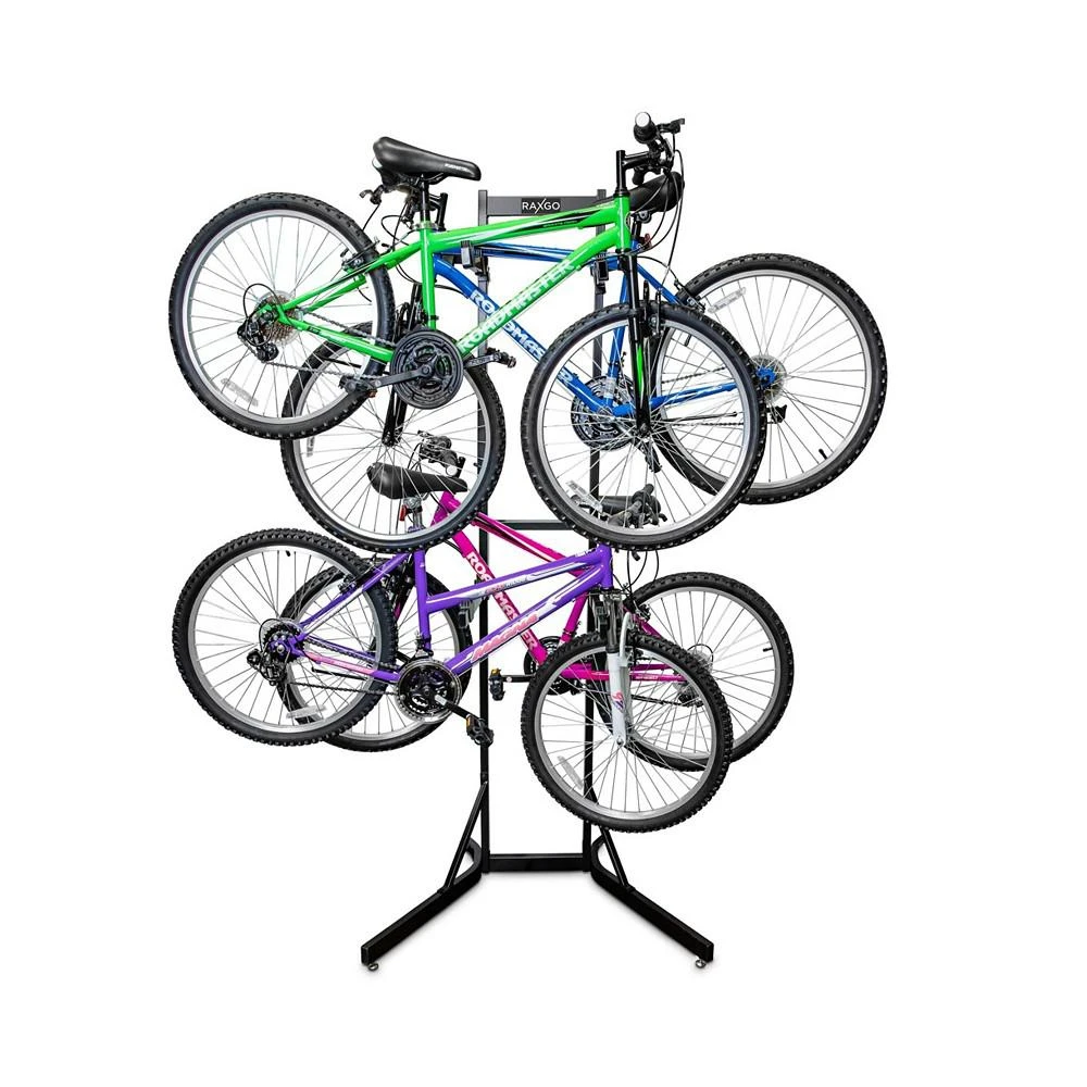 商品Raxgo|Freestanding Garage Bike Rack, 4 Bike Rack with Hooks,价格¥1117,第1张图片