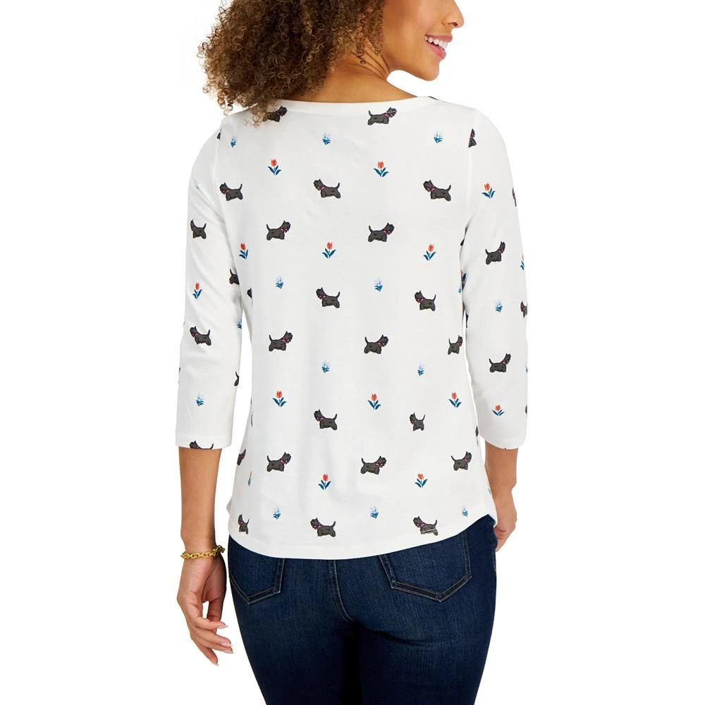 商品Charter Club|Women's Women's Printed Dogs & Flowers Boatneck Top, Created for Macy's,价格¥54,第2张图片详细描述