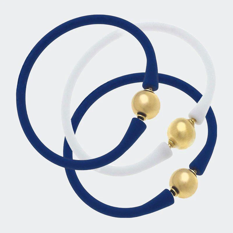 商品Canvas Style|Bali Game Day 24K Gold Bracelet Set Of 3 Royal Blue & White,价格¥574,第1张图片