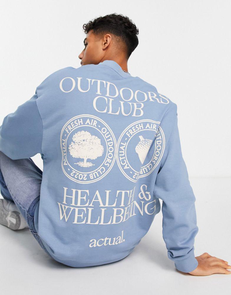 ASOS Actual oversized sweatshirt with outdoors club back print in blue商品第1张图片规格展示