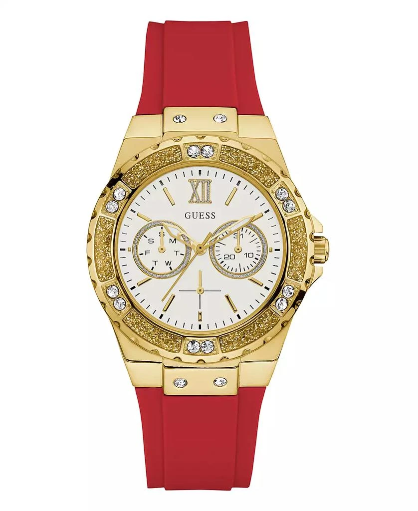 商品GUESS|Women's Glitz Red Silicone Strap Multi-Function Watch, 38mm,价格¥606,第1张图片