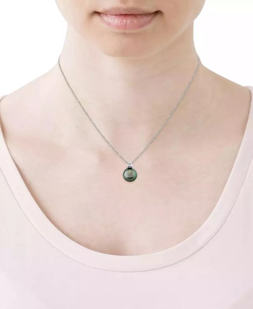 商品Macy's|Cultured Tahitian Pearl (9mm) & Diamonds (1/10 ct. t.w.) 18" Pendant Necklace in 14k White Gold,价格¥5009,第2张图片详细描述