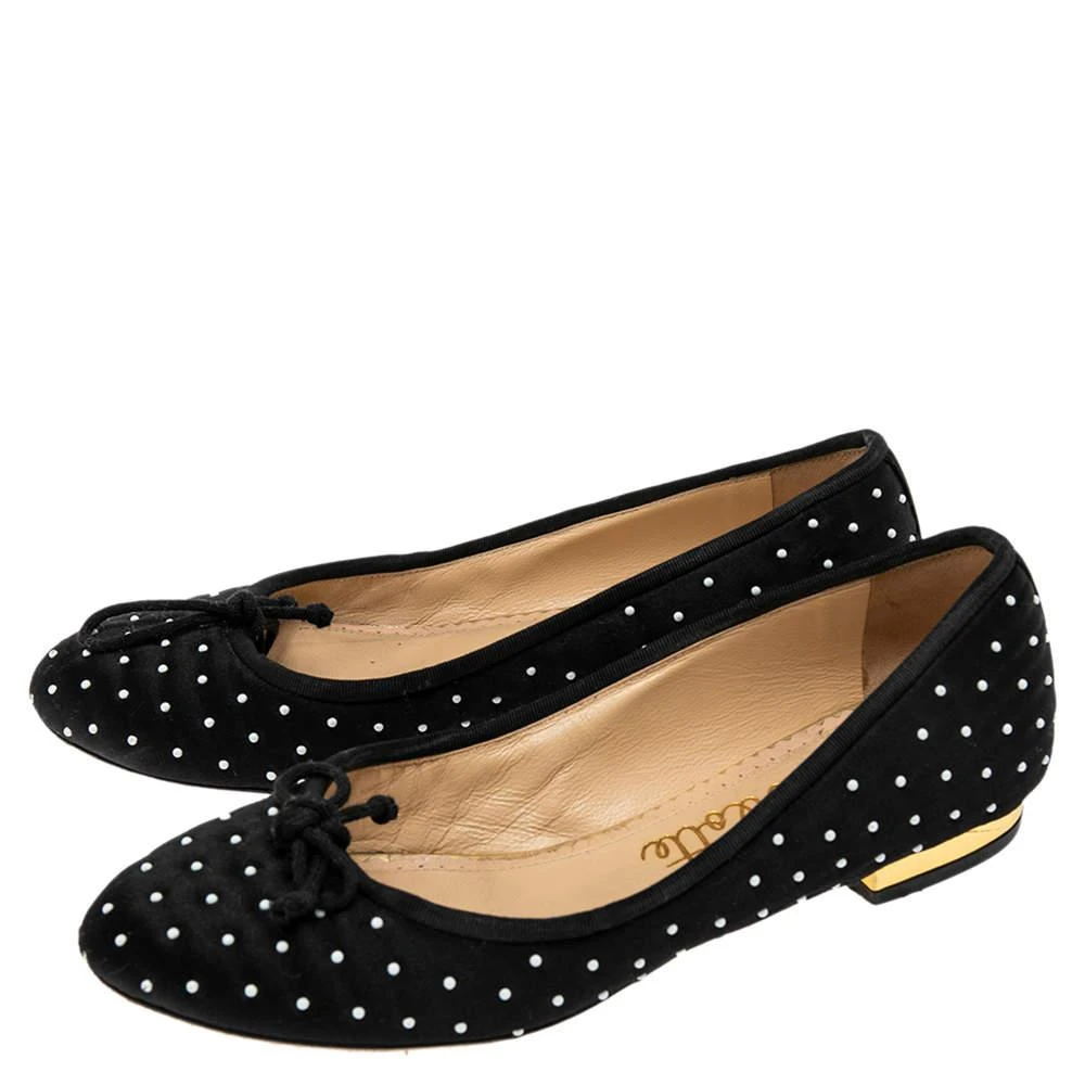 商品[二手商品] Charlotte Olympia|Charlotte Olympia Black Satin White Studed Bow Ballet Flats Size 36,价格¥851,第4张图片详细描述