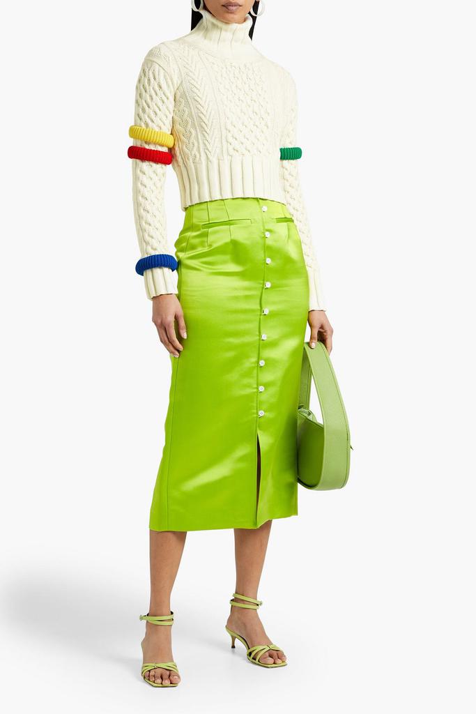 Button-detailed silk-satin midi skirt商品第2张图片规格展示
