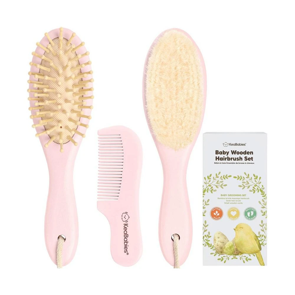 商品KeaBabies|Baby Hair Brush and Comb Set, Oval Wooden Baby Brush Set for Newborns, Infant, Toddler Grooming Kit,价格¥164,第1张图片