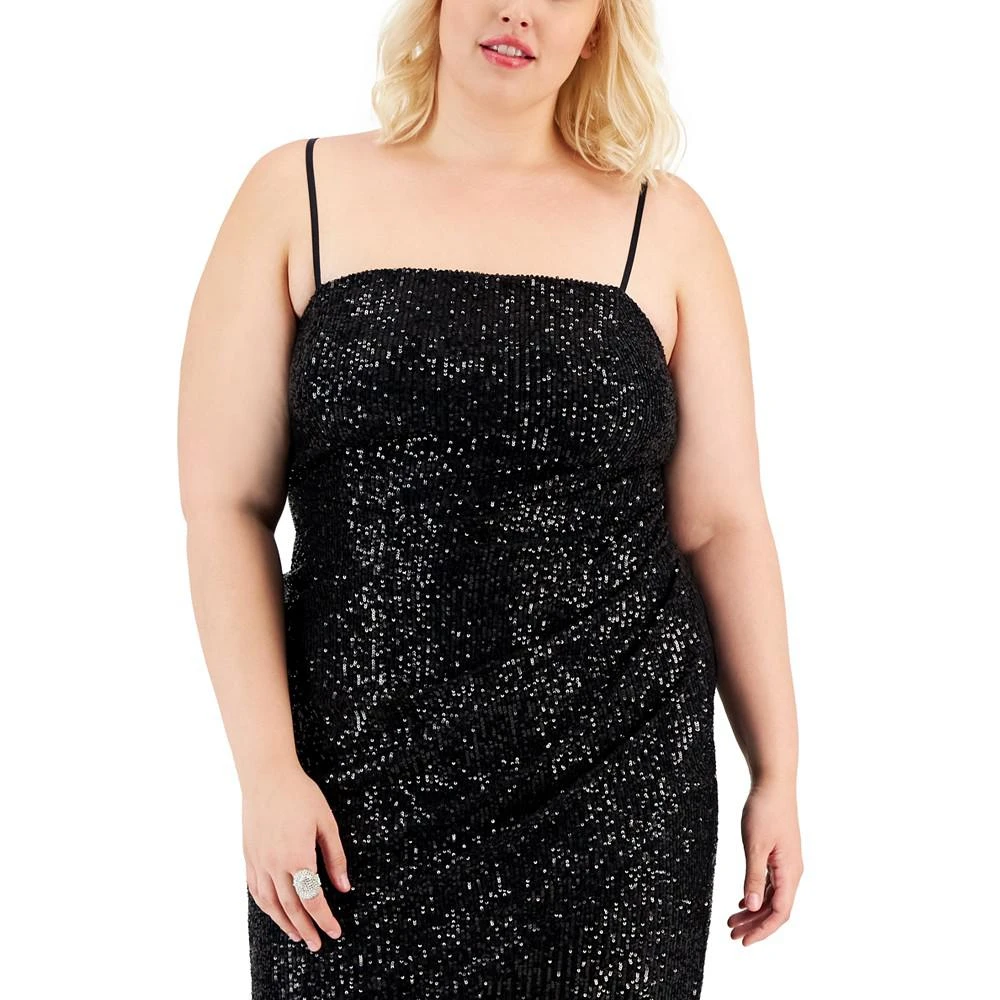 商品Emerald Sundae|Trendy Plus Size Sequin Ruched Spaghetti-Strap Dress,价格¥118,第4张图片详细描述