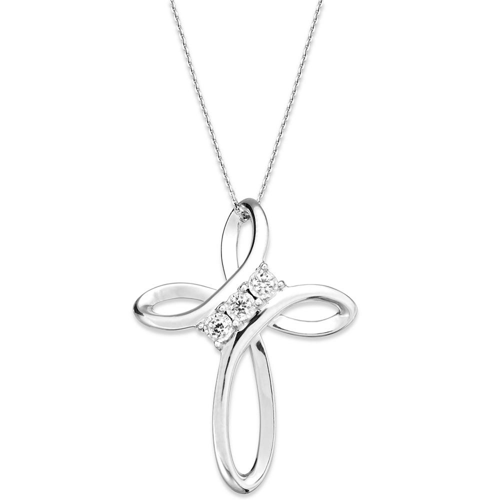 Diamond Cross Pendant Necklace in Sterling Silver (1/10 ct. t.w.)商品第1张图片规格展示