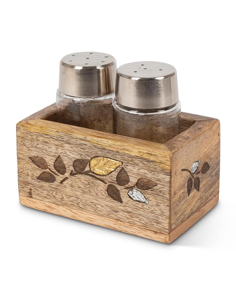 商品G G Collection|Glass Salt and Pepper Shakers with Mango Wood Laser Metal Inlay Leaf Base,价格¥412,第1张图片