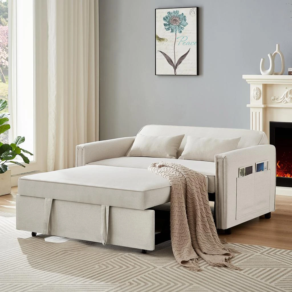 商品Streamdale Furniture|Streamdale Linen Loveseat Sleeper with Pull-Out Bed & Pillows,价格¥6433,第5张图片详细描述