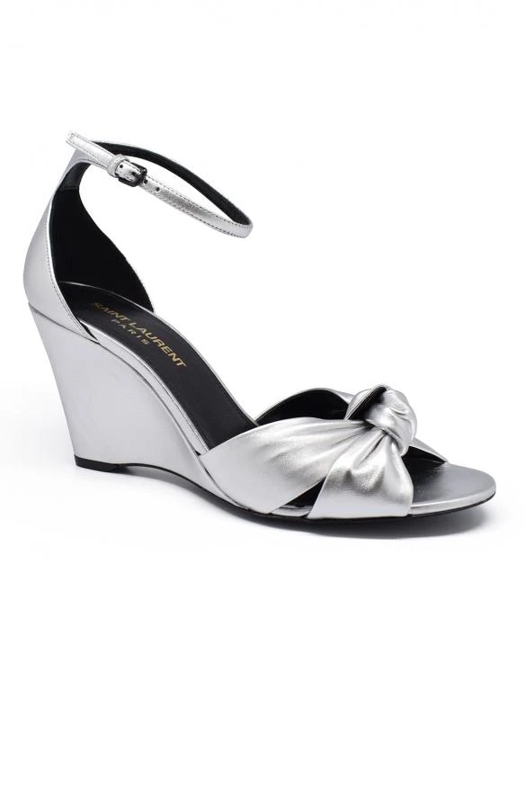 商品Yves Saint Laurent|Luxury shoes for women saint laurent bianca in silver leather sandals,价格¥3531,第3张图片详细描述