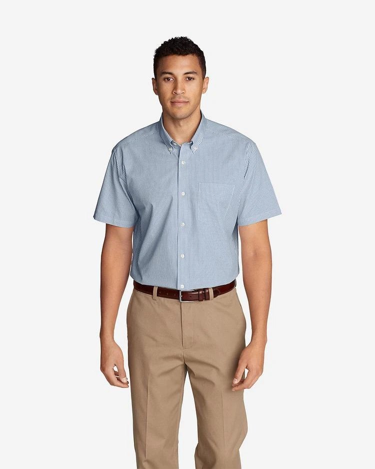 商品Eddie Bauer|Men's Wrinkle-Free Relaxed Fit Short-Sleeve Pinpoint Oxford Shirt - Blues,价格¥242-¥335,第3张图片详细描述