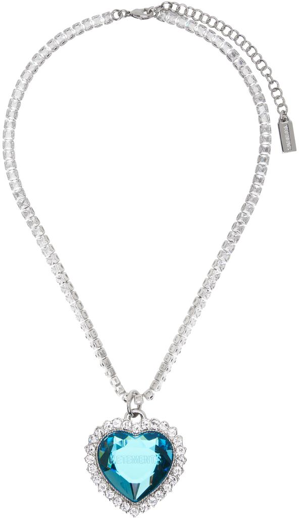 Silver & Blue Crystal Heart Necklace商品第1张图片规格展示