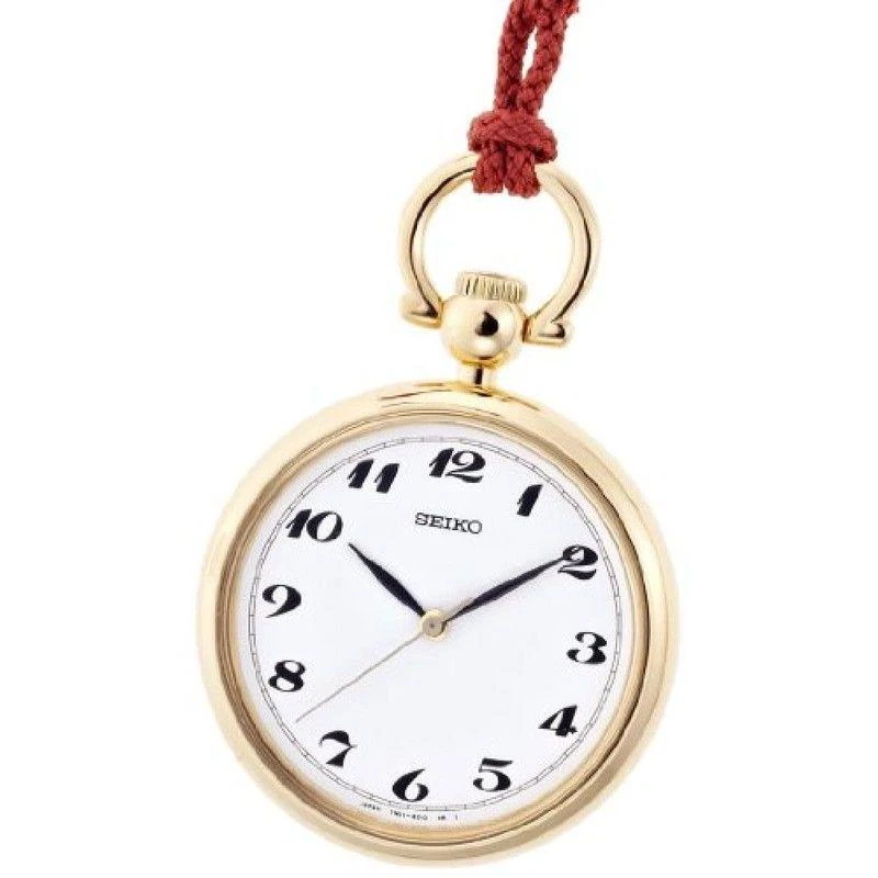 商品Seiko|精工怀表 金边阿拉伯数字白色表盘红色丝绸编织挂链,价格¥3015,第4张图片详细描述
