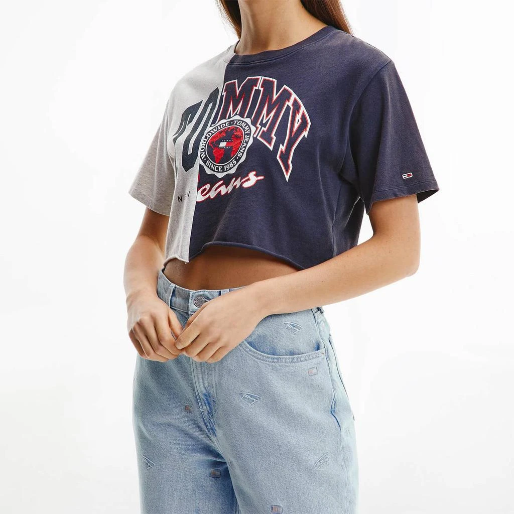 商品Tommy Jeans|Tommy Jeans Women's Tjw Crop College Splicing T-Shirt - Twilight Navy/Multi,价格¥121,第1张图片