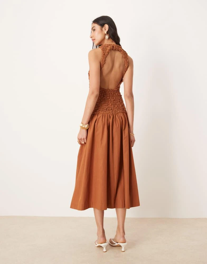 商品Mango|Mango crinkle textured drop waist dress in burnt orange,价格¥1041,第2张图片详细描述