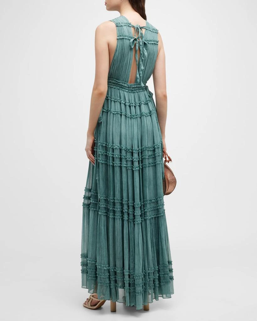 商品Ulla Johnson|Fiona Plunge Tiered Ruffle Silk Gown,价格¥3791,第4张图片详细描述