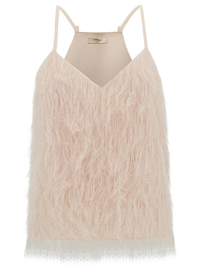 商品TWINSET|Light Pink Top With All-Over Feathers In Tech Fabric Woman,价格¥1102,第1张图片