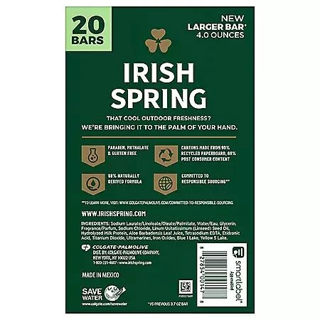 商品Irish Spring|Irish Spring Bar Soap for Men, Aloe Mist (4 oz., 20 pk.),价格¥95,第3张图片详细描述