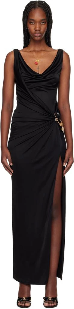 商品Versace|Black Safety Pin Gathered Maxi Dress,价格¥18017,第1张图片