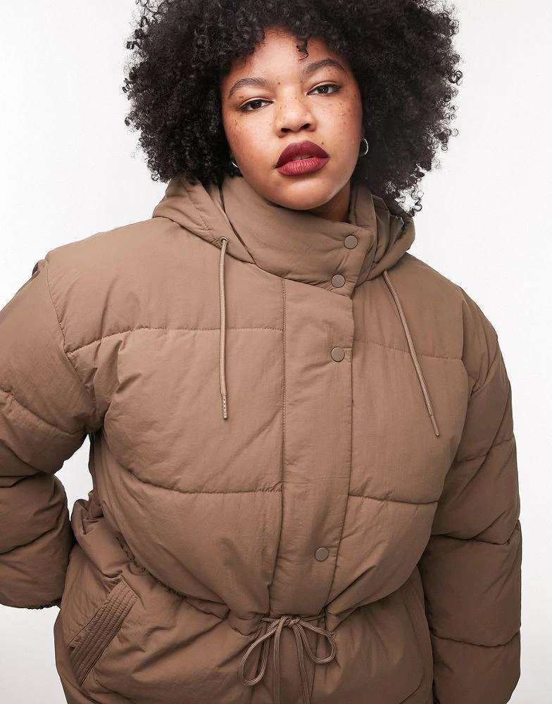 商品Topshop|Topshop Curve mid length tie waist puffer jacket in mushroom,价格¥409,第2张图片详细描述