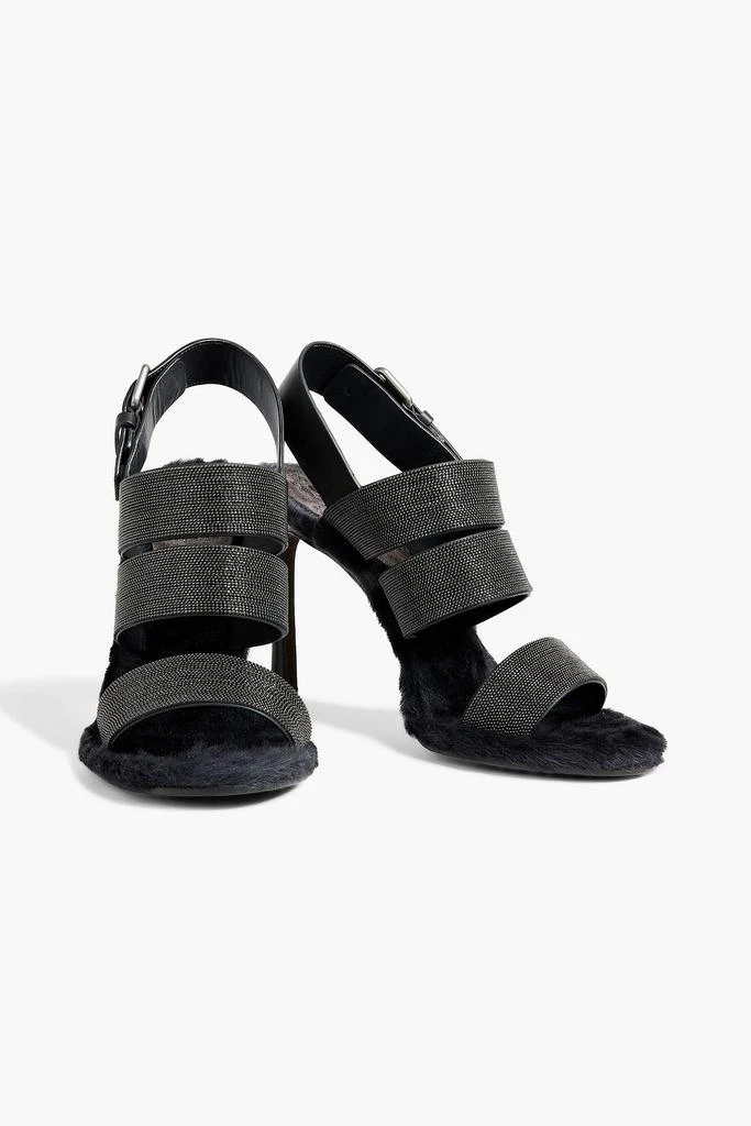 商品Brunello Cucinelli|Bead-embellished leather and calf hair slingback sandals,价格¥6308,第2张图片详细描述